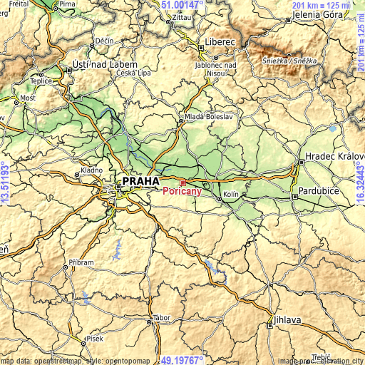 Topographic map of Poříčany