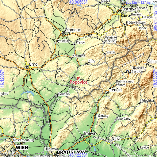Topographic map of Popovice