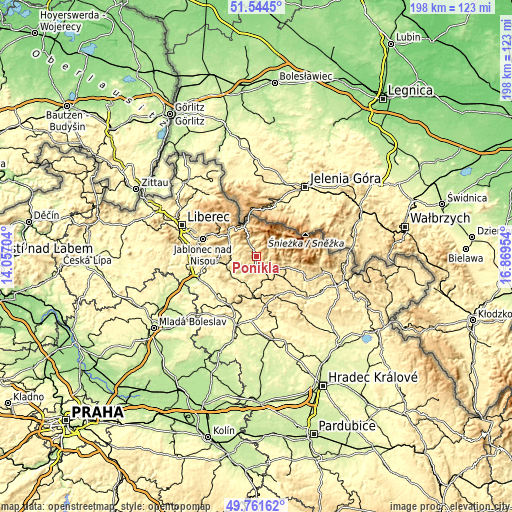 Topographic map of Poniklá