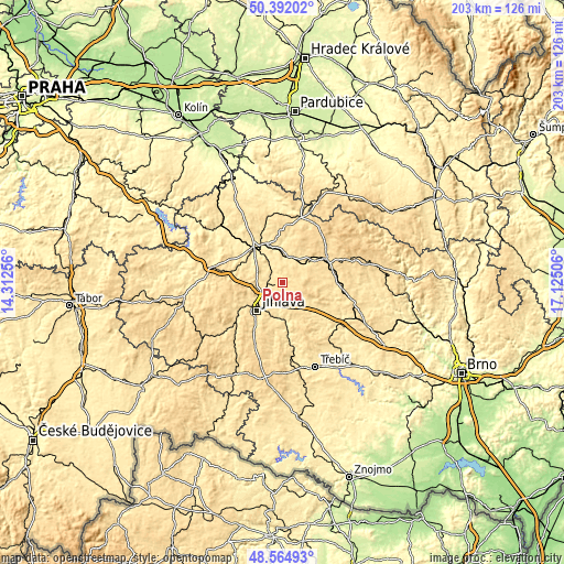 Topographic map of Polná