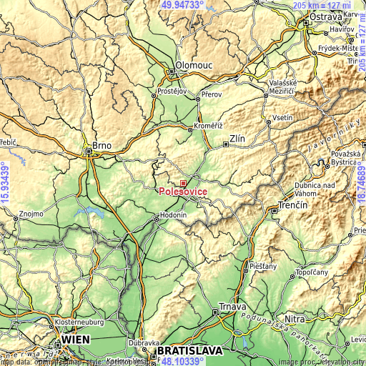 Topographic map of Polešovice