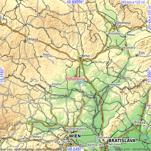 Topographic map of Pohořelice