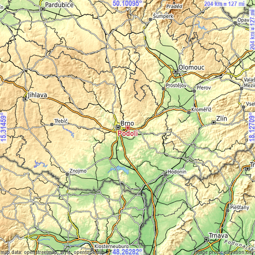 Topographic map of Podolí