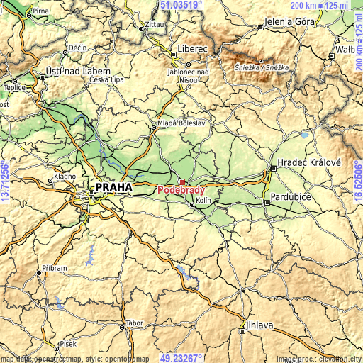Topographic map of Poděbrady