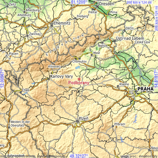 Topographic map of Podbořany