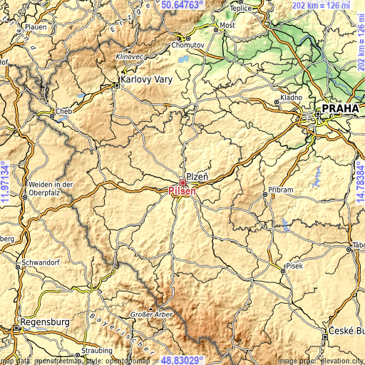 Topographic map of Pilsen