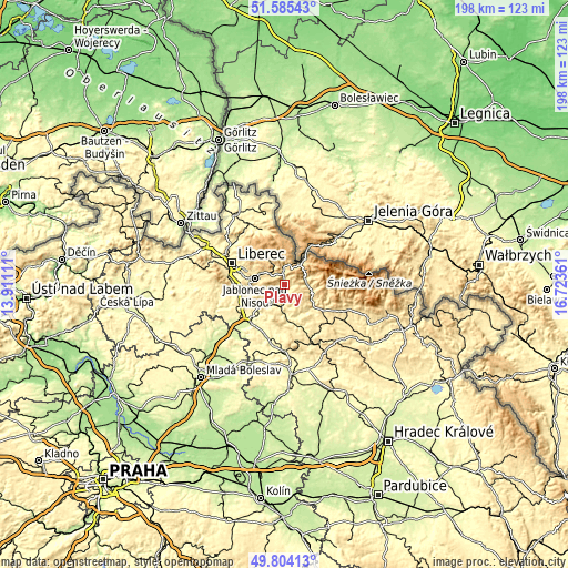 Topographic map of Plavy