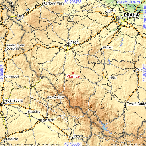 Topographic map of Plánice