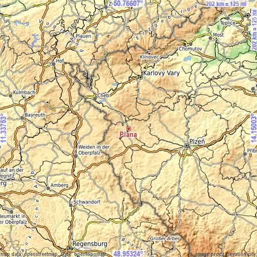 Topographic map of Planá