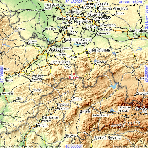 Topographic map of Písek