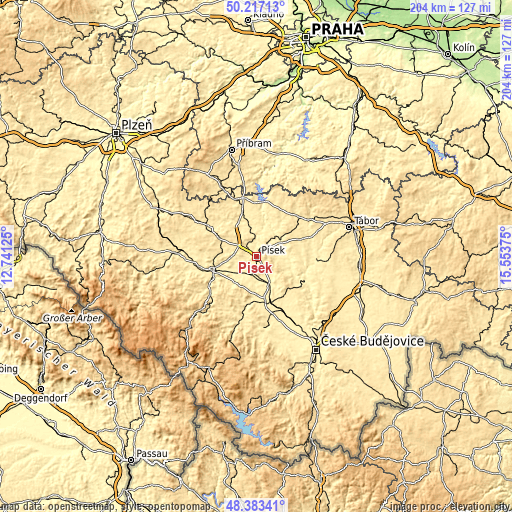 Topographic map of Písek