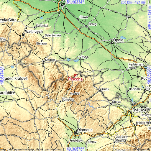 Topographic map of Písečná