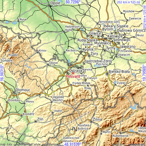 Topographic map of Petřvald