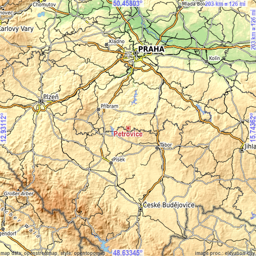 Topographic map of Petrovice