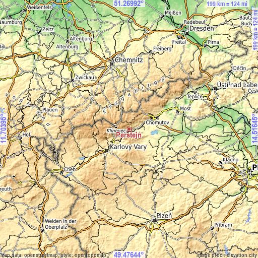Topographic map of Perštejn