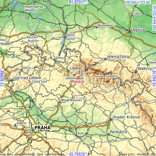 Topographic map of Pěnčín