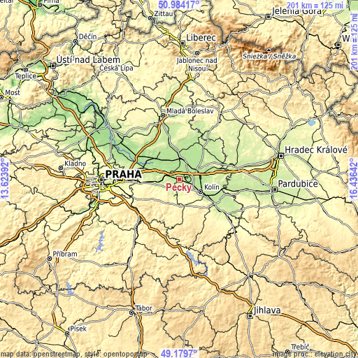 Topographic map of Pečky