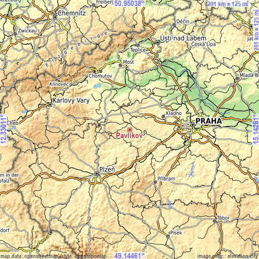 Topographic map of Pavlíkov