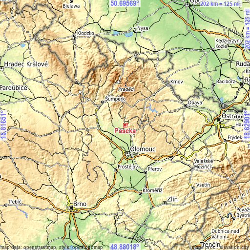 Topographic map of Paseka