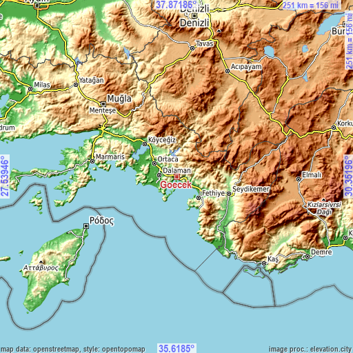 Topographic map of Göcek