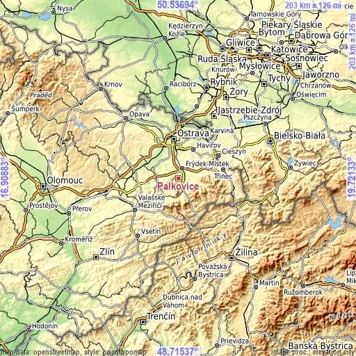 Topographic map of Palkovice