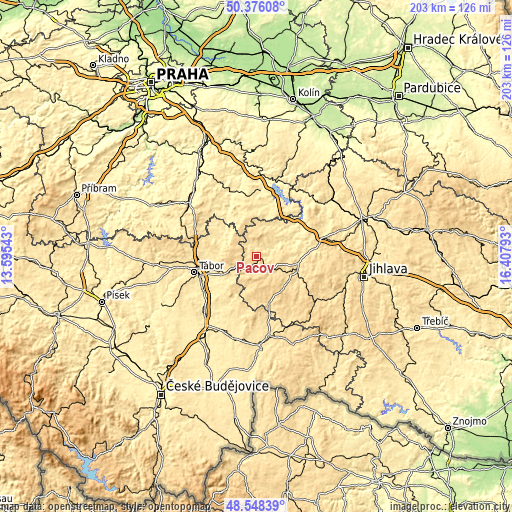 Topographic map of Pacov