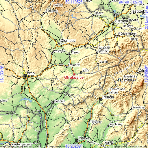 Topographic map of Otrokovice