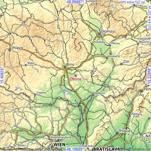 Topographic map of Otnice