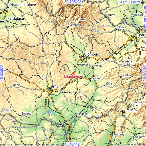 Topographic map of Otaslavice