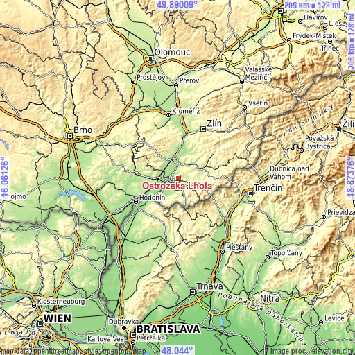 Topographic map of Ostrožská Lhota