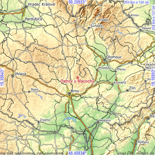 Topographic map of Ostrov u Macochy