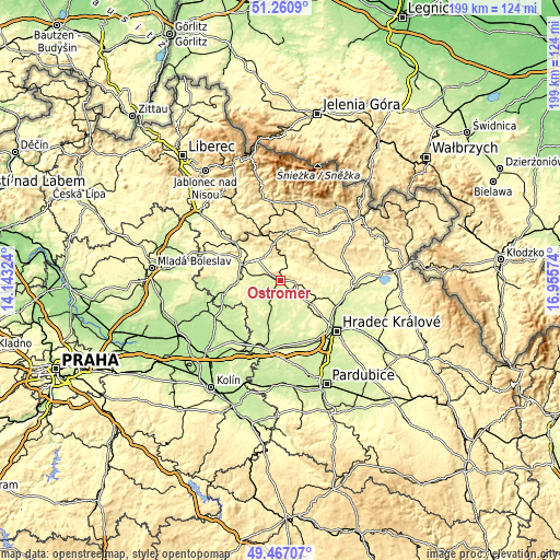 Topographic map of Ostroměř