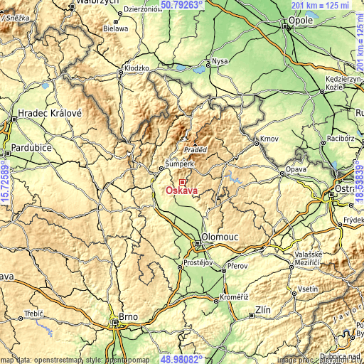 Topographic map of Oskava