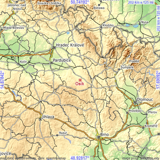 Topographic map of Osík