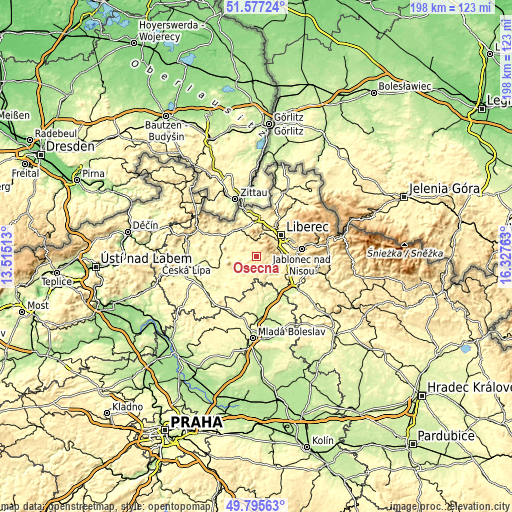 Topographic map of Osečná