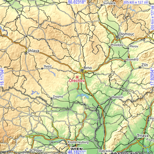 Topographic map of Ořechov