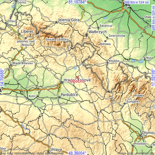 Topographic map of Opočno