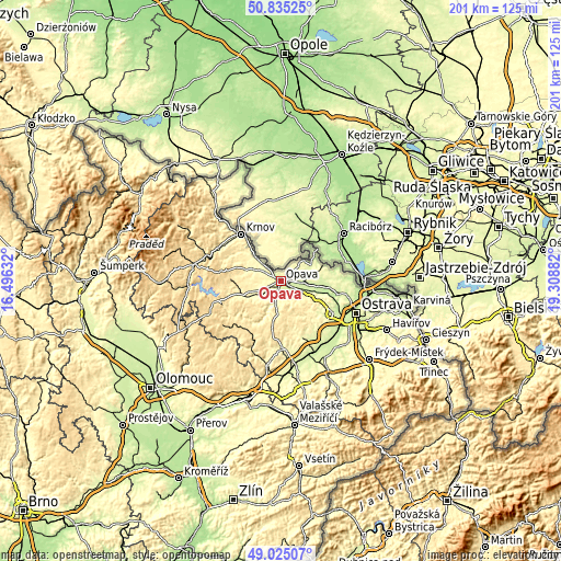 Topographic map of Opava