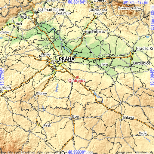 Topographic map of Ondřejov