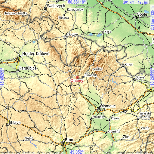 Topographic map of Olšany