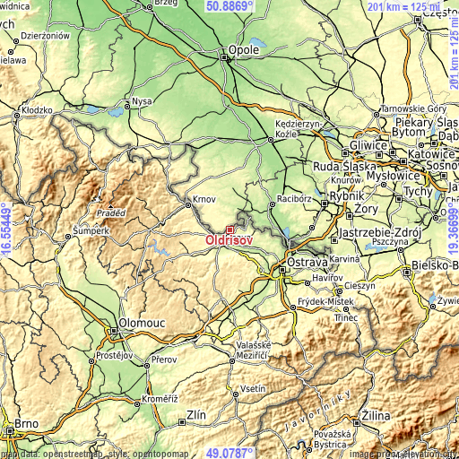 Topographic map of Oldřišov