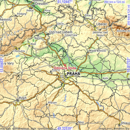 Topographic map of Odolena Voda