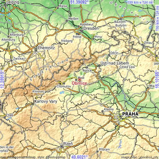 Topographic map of Obrnice