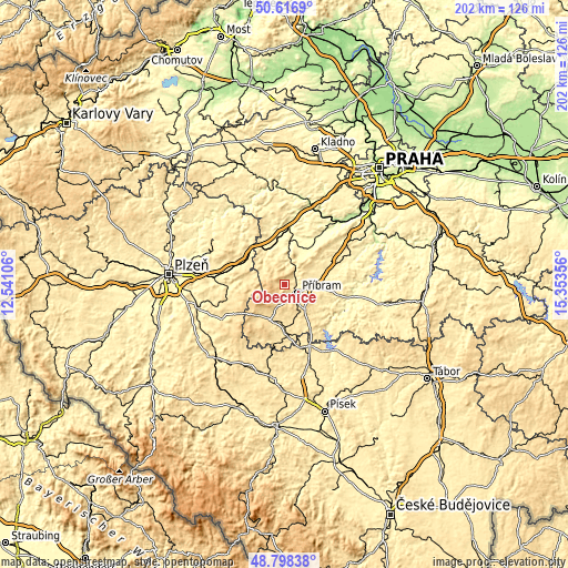 Topographic map of Obecnice
