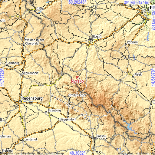 Topographic map of Nýrsko