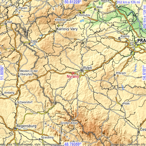 Topographic map of Nýřany