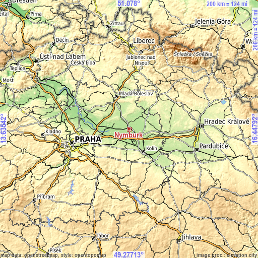 Topographic map of Nymburk