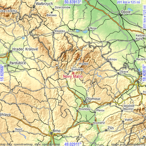 Topographic map of Nový Malín