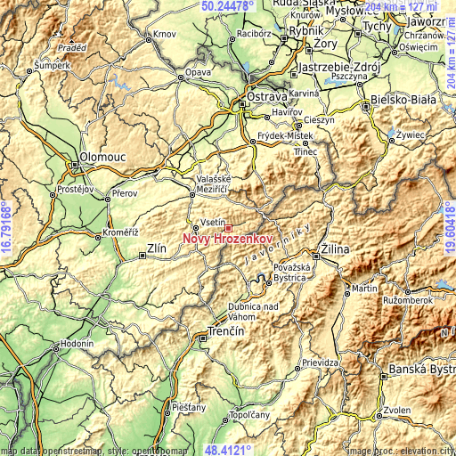 Topographic map of Nový Hrozenkov