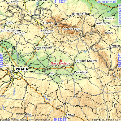 Topographic map of Nový Bydžov